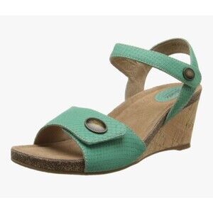 SoftWalk Women's Jordan Turquoise Leather Comfort Cork Wedge Sandal  Size 7.5